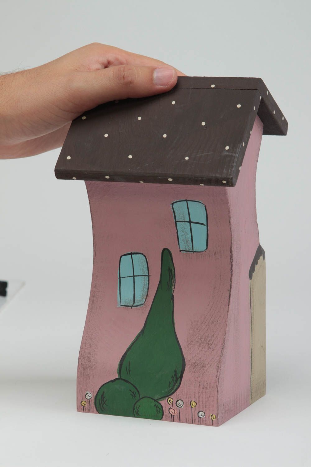 Figura artesanal con forma de casa alta regalo original elemento decorativo foto 5