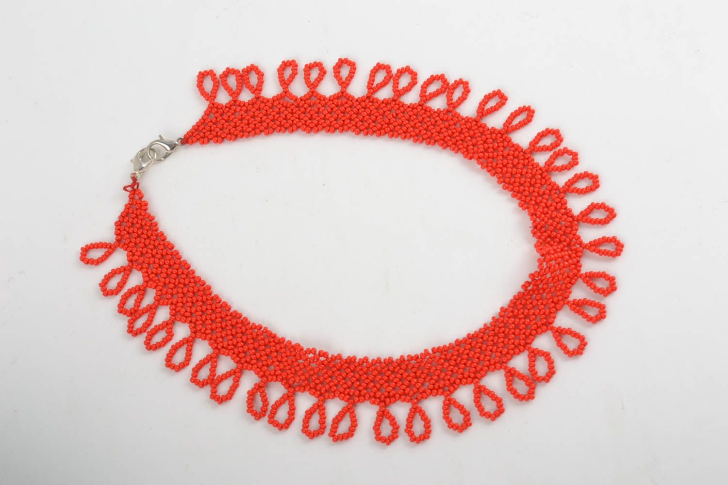 Handmade red beautiful designer bright necklace made of Czech beads photo 2
