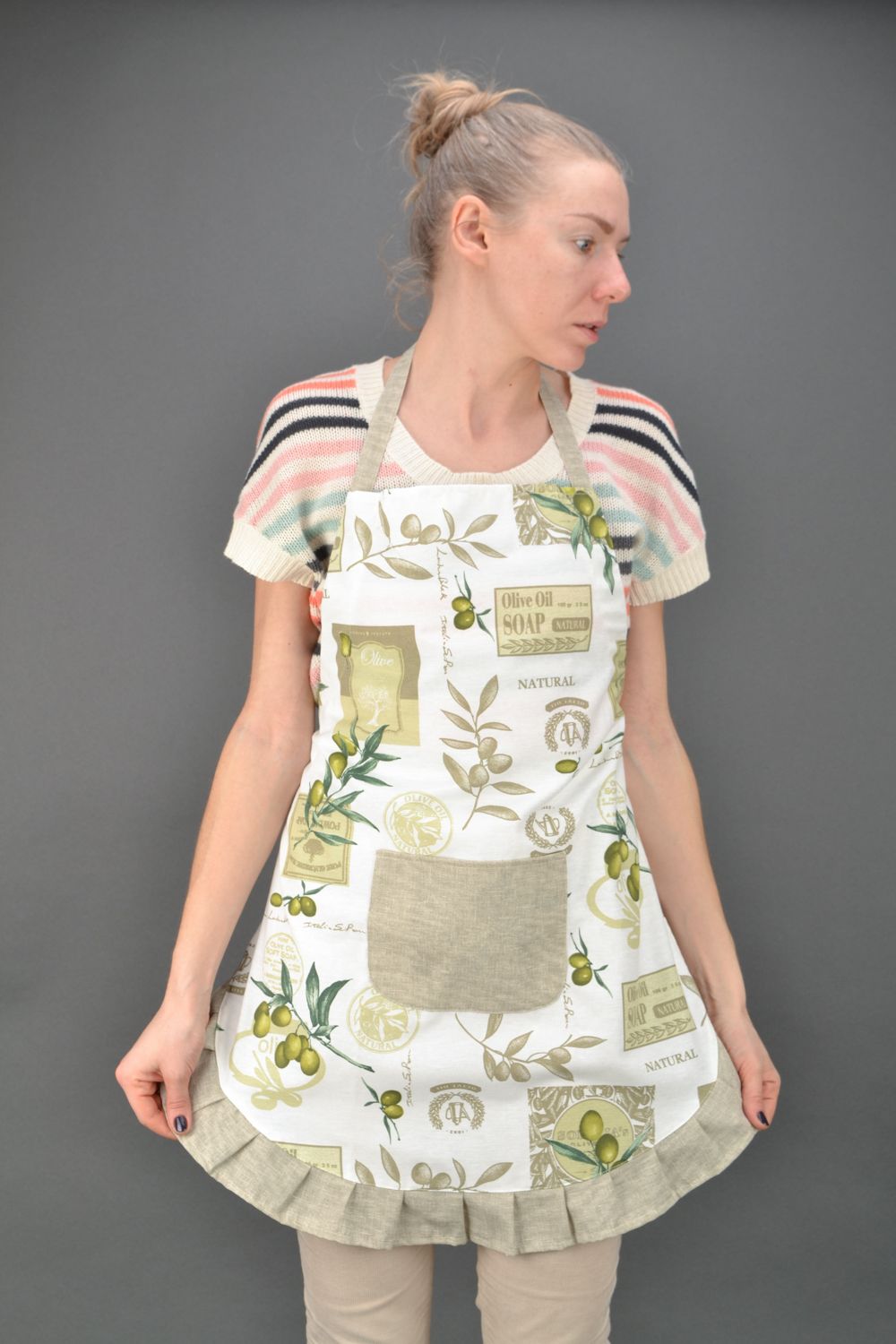 Women's fabric apron with print Olive photo 1