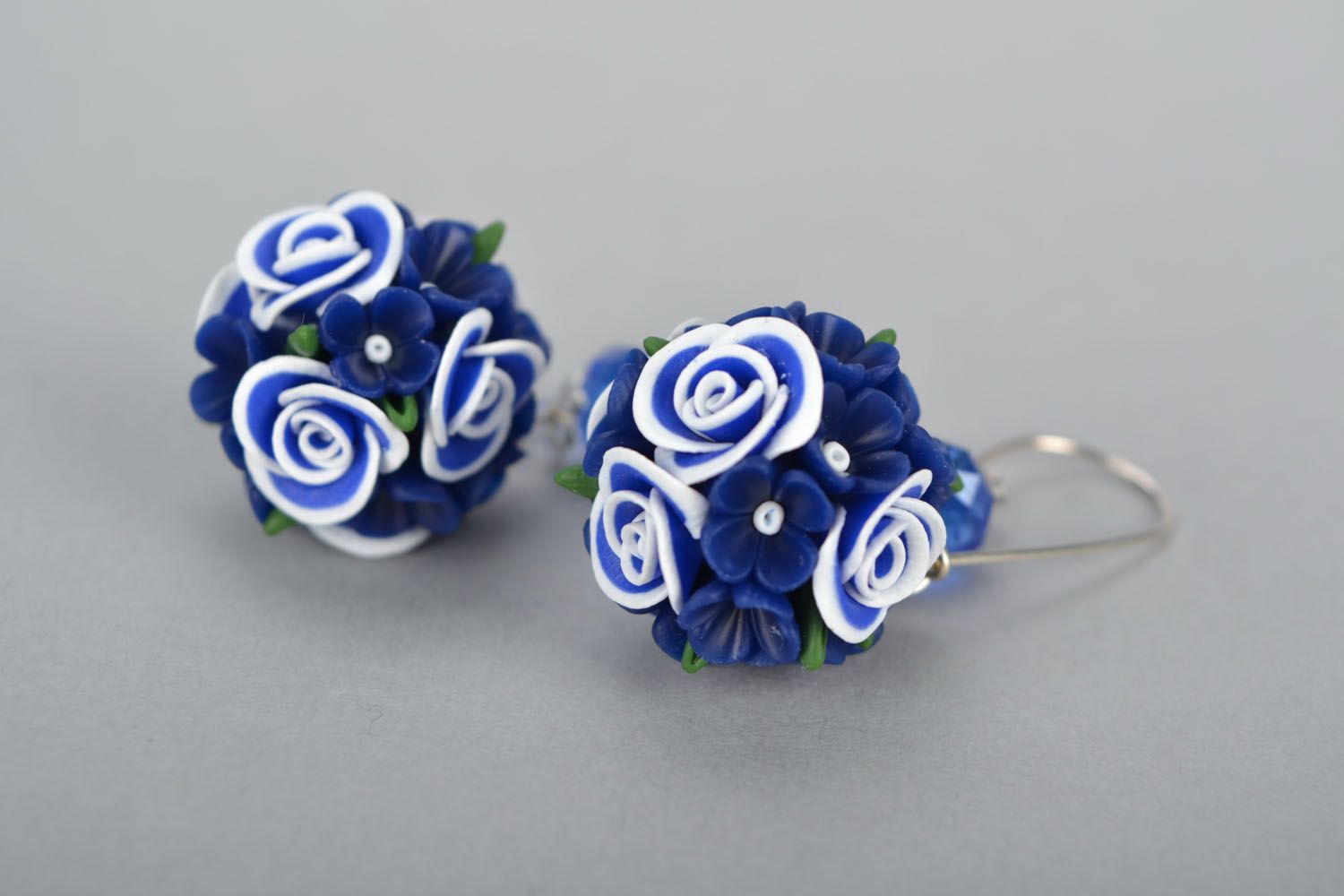 Blue polymer clay earrings photo 4