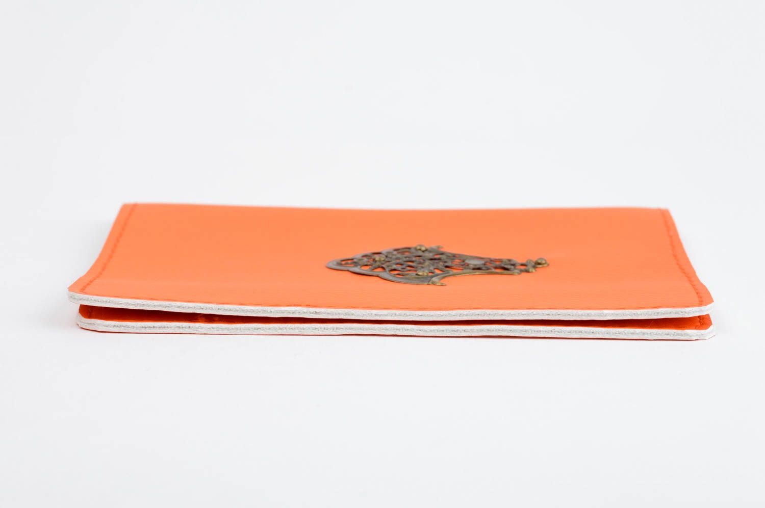Étui passeport cuir fait main Protège-passeport orange Accessoire femme photo 2