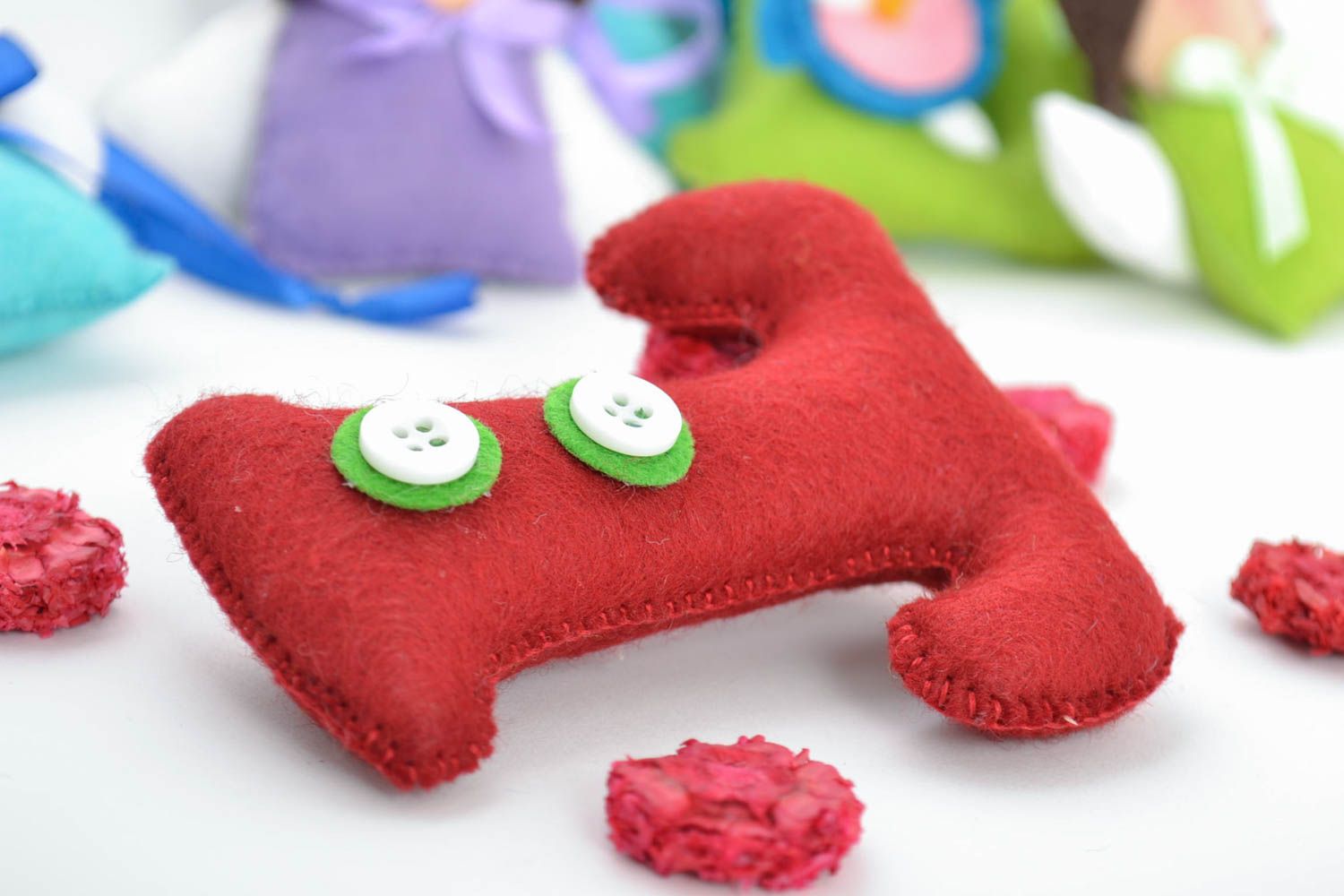 Beautiful bright handmade felt fabric soft toy letter T for kids and home photo 1