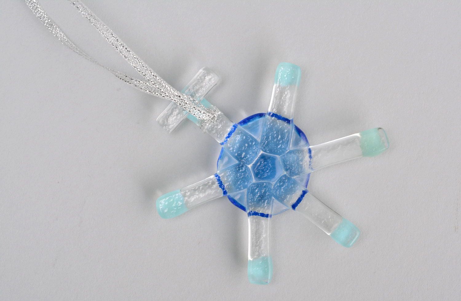New Year's glass decoration Turquoise snowflake photo 3