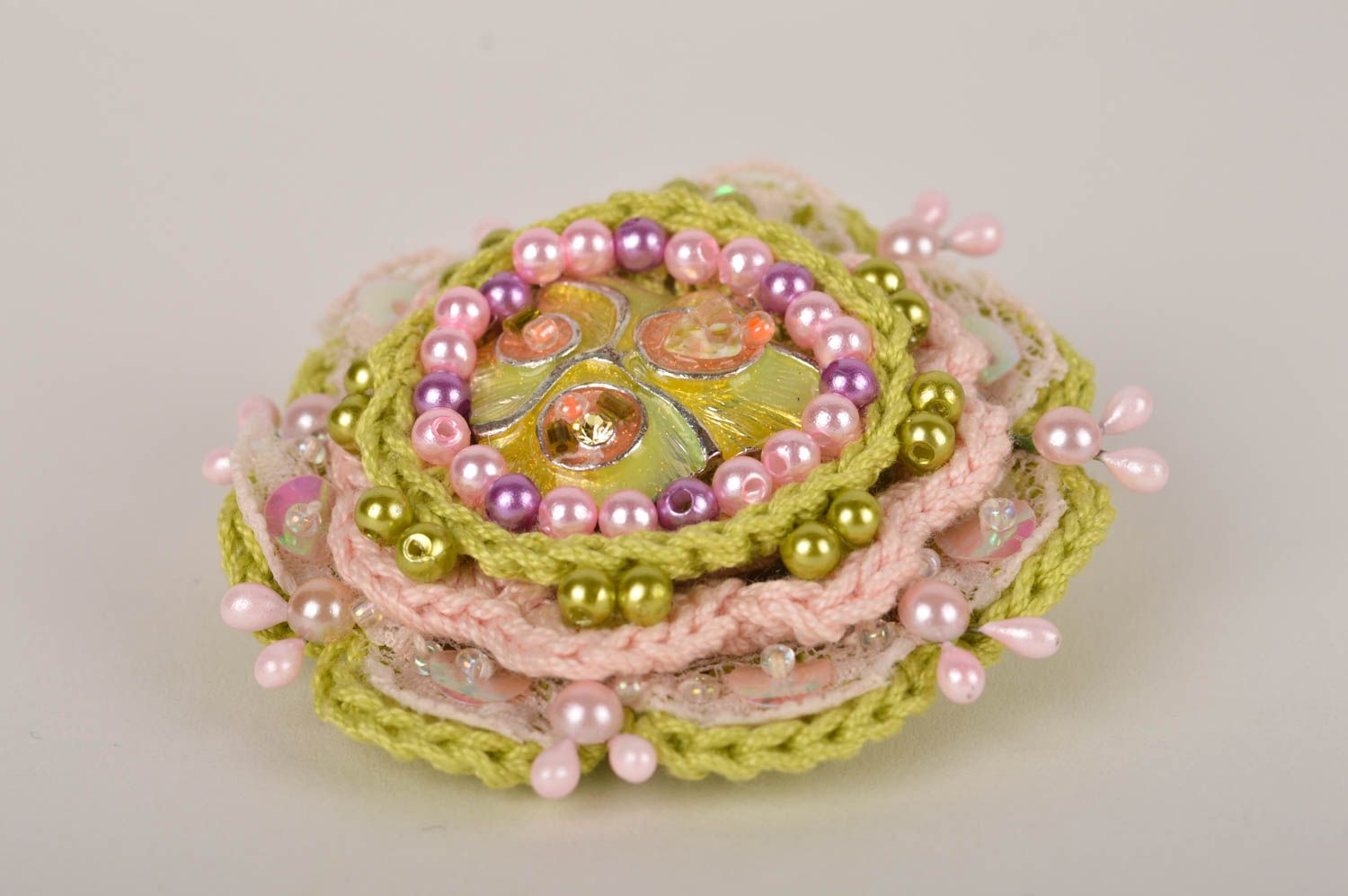 Flower Crochet Hair Clip with a Bead