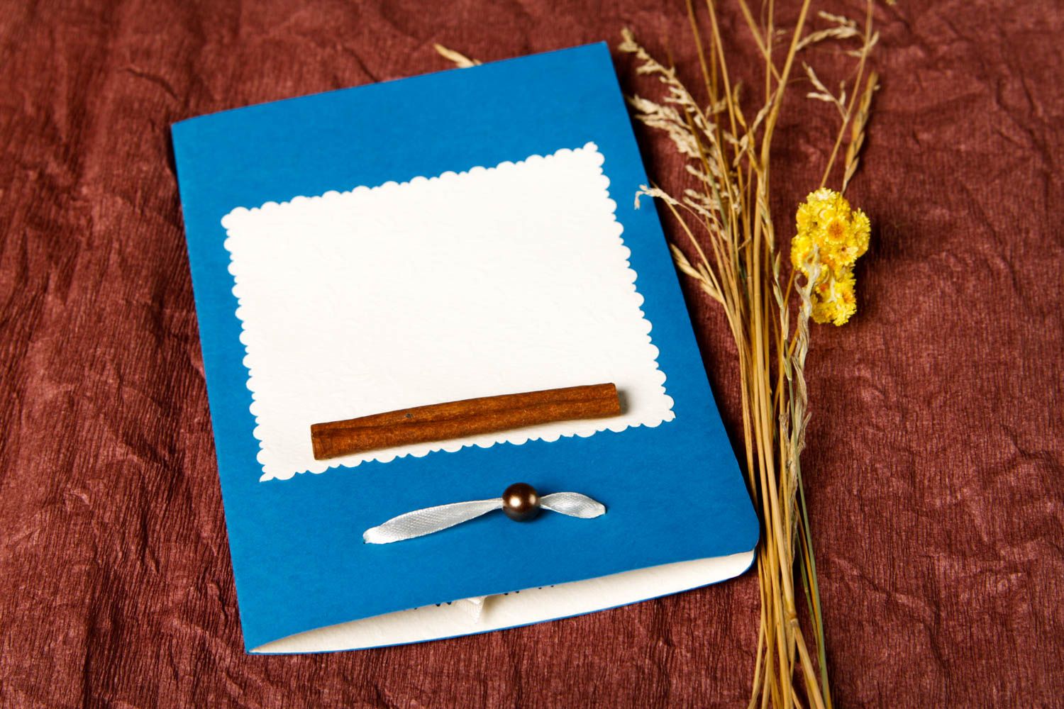 Carte de voeux bleue faite main Carte de souhaits avec cannelle Petit cadeau photo 1