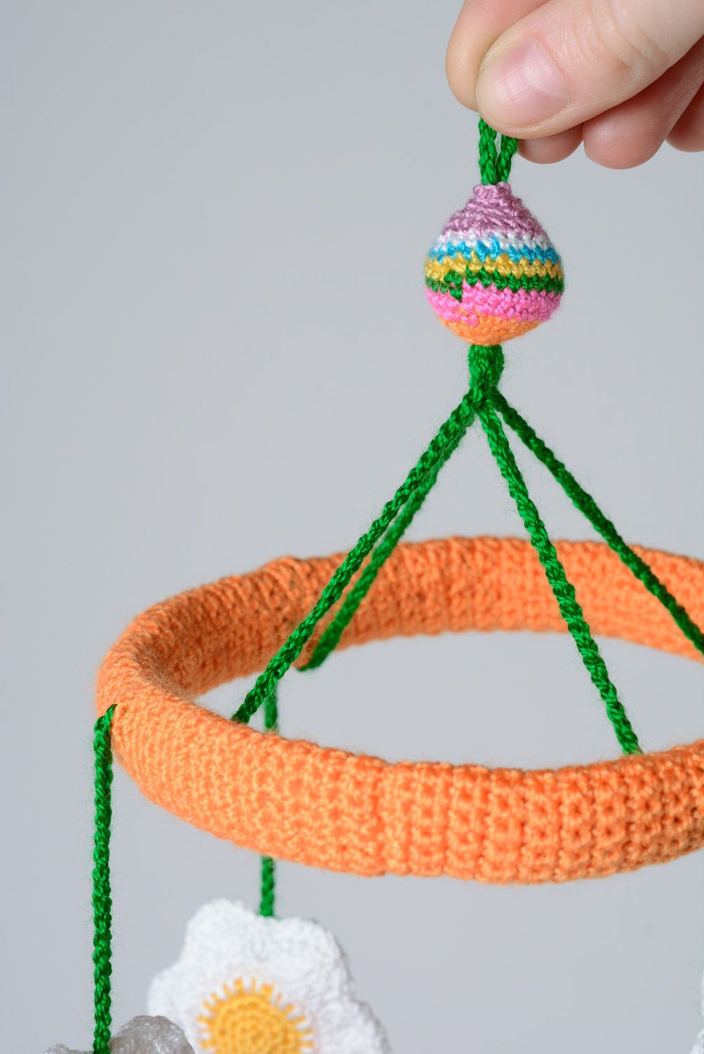 Colorful handmade baby cot hanging toy mobile crib crocheted of cotton threads photo 4