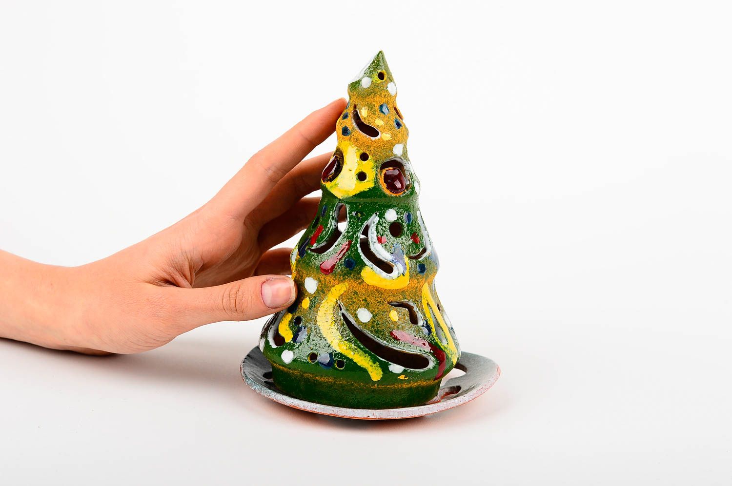 Tealight ceramic light-glow Christmas tree candle holder 5,9 inches, 0,43 lb photo 2