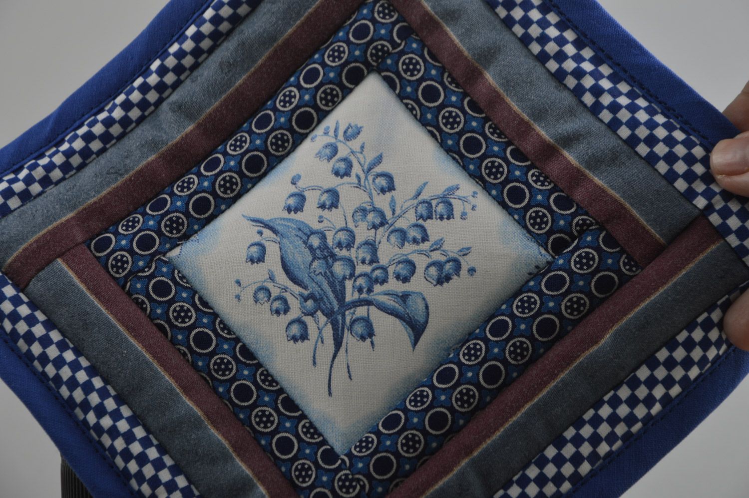 Blauer quadratischer handmade Topflappen aus Baumwolle Küchen Dekoration  foto 4