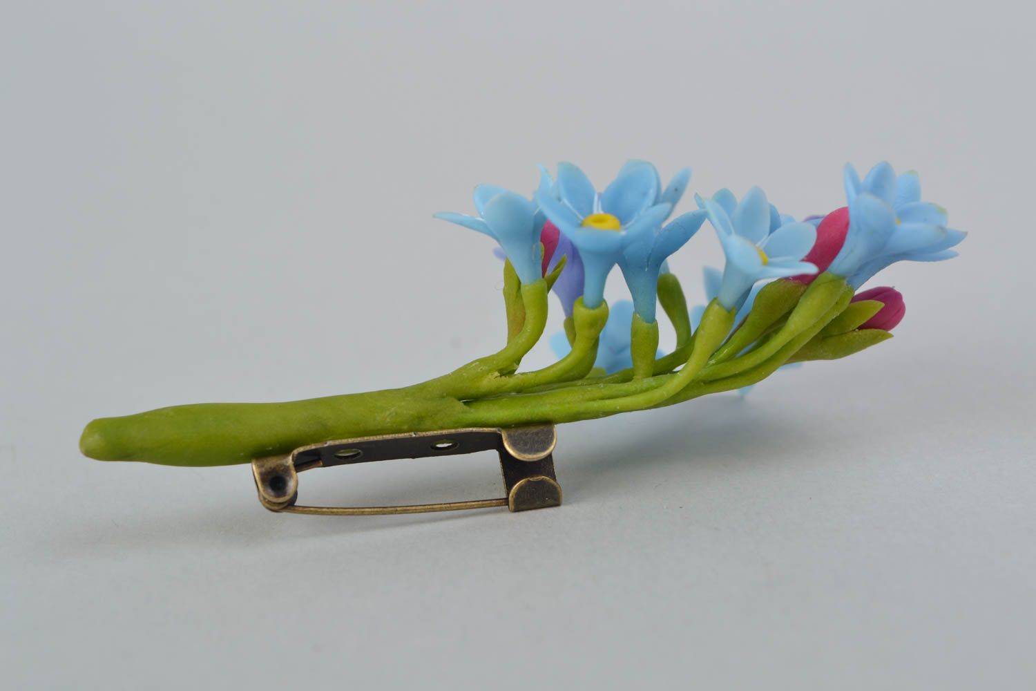Self-hardening clay brooch Forget-me-nots photo 4
