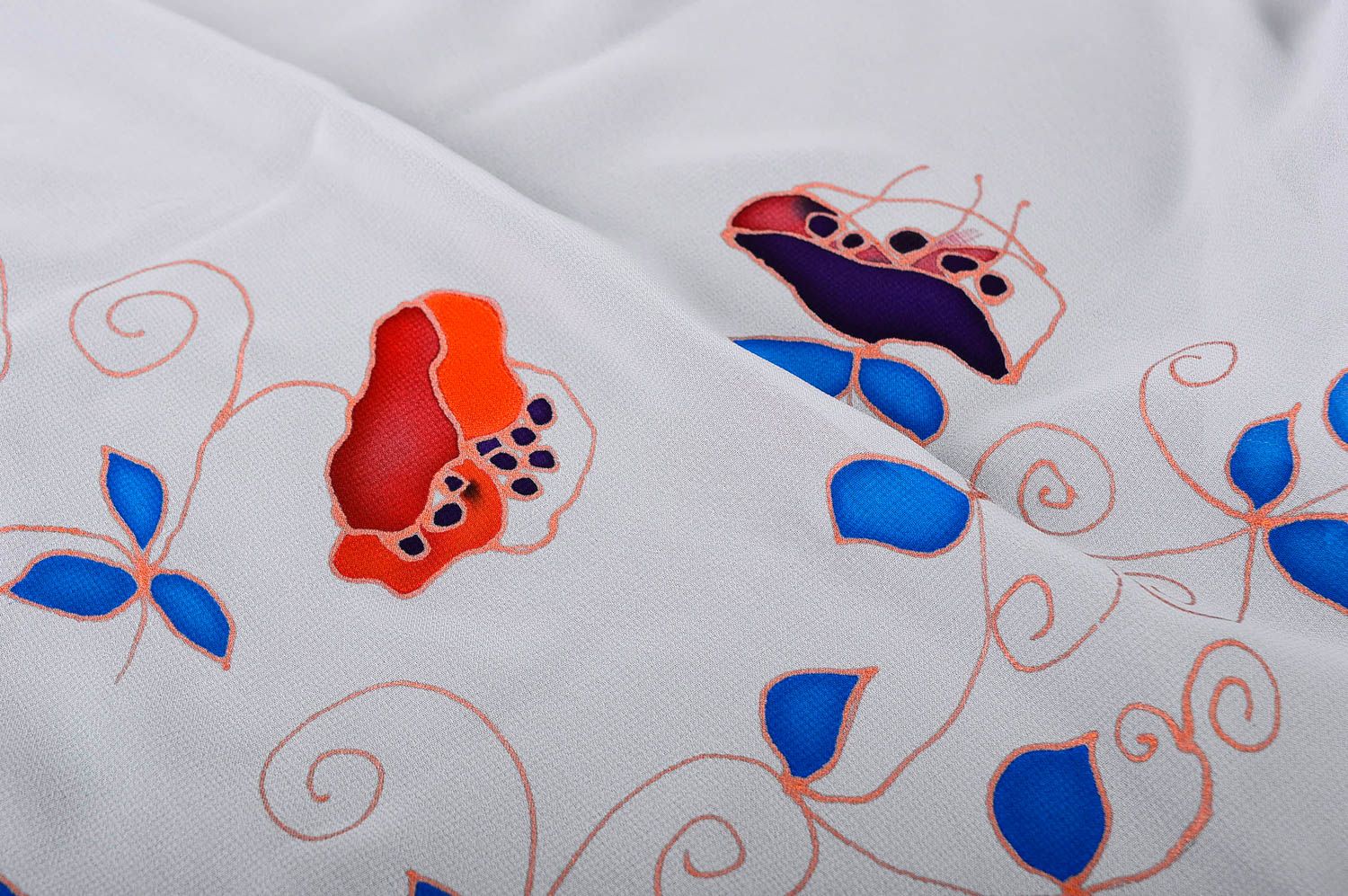 Шарф ручной работы женский шарф расписной батик шифоновый шарф с цветами фото 4