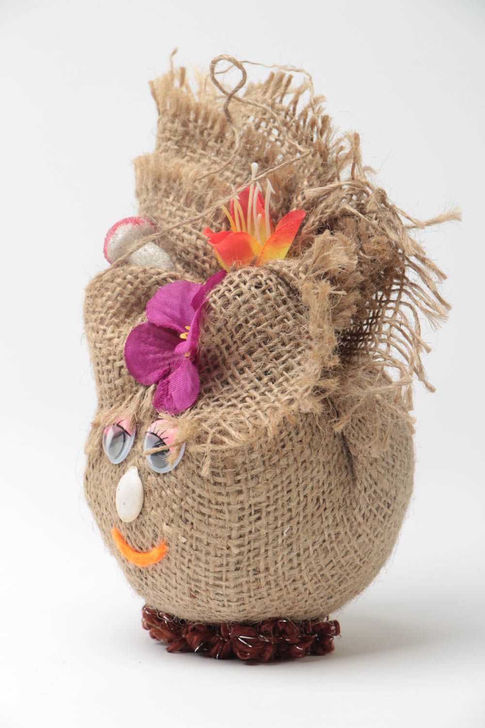 Текстильный домовенок девочка из мешковины настольный декор ручной работы фото 2