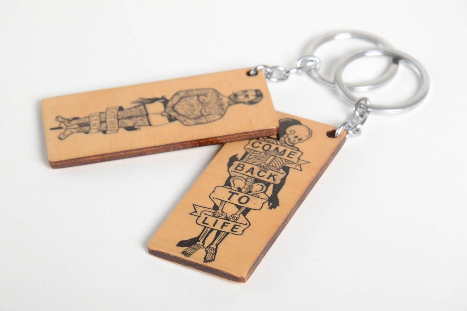 Porte-clé en bois Porte-clef fait main 2 rectangulaires Cadeau original photo 4