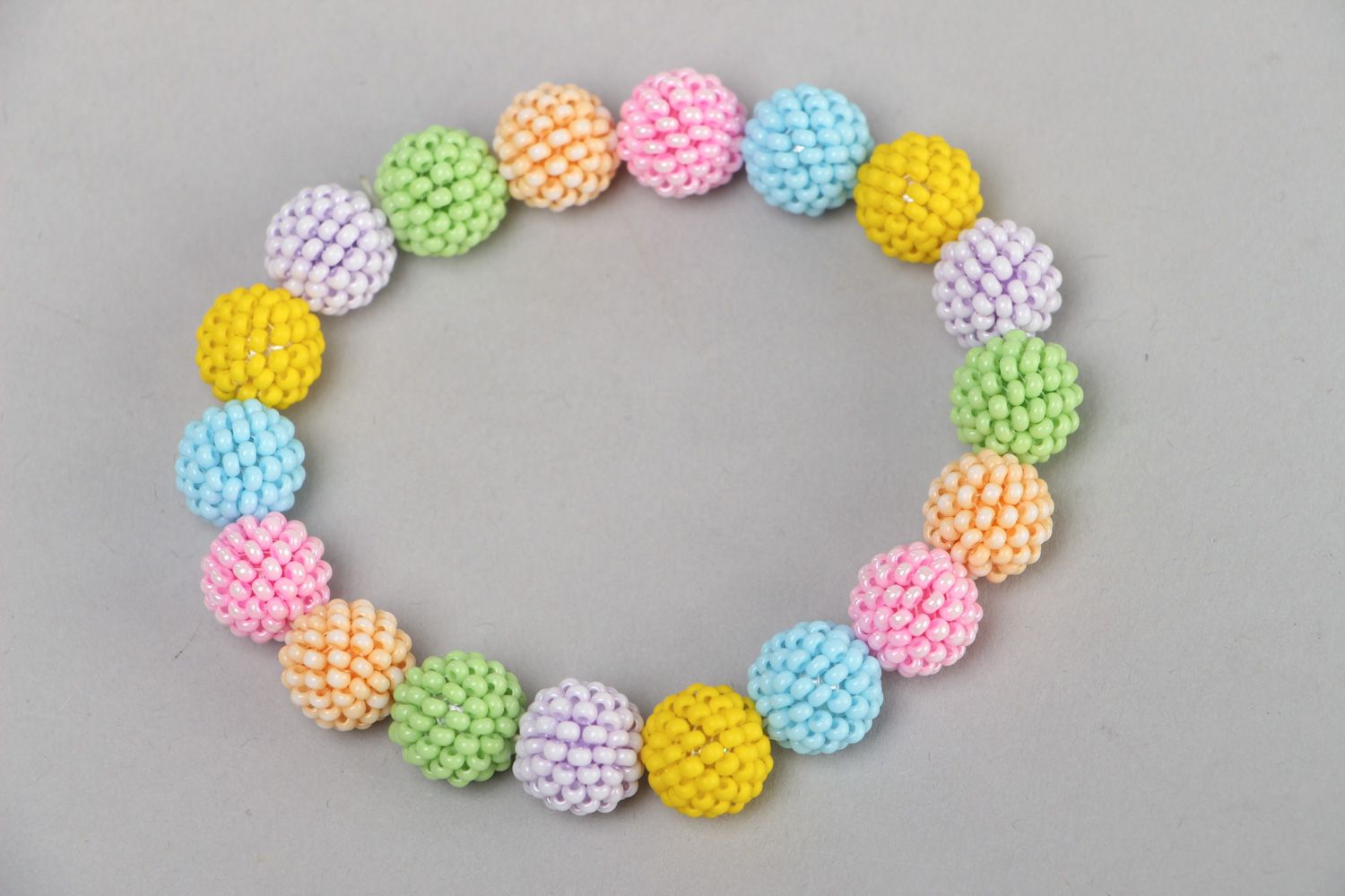 Colorful handmade stretch wrist bracelet woven of Czech beads for girls  photo 2