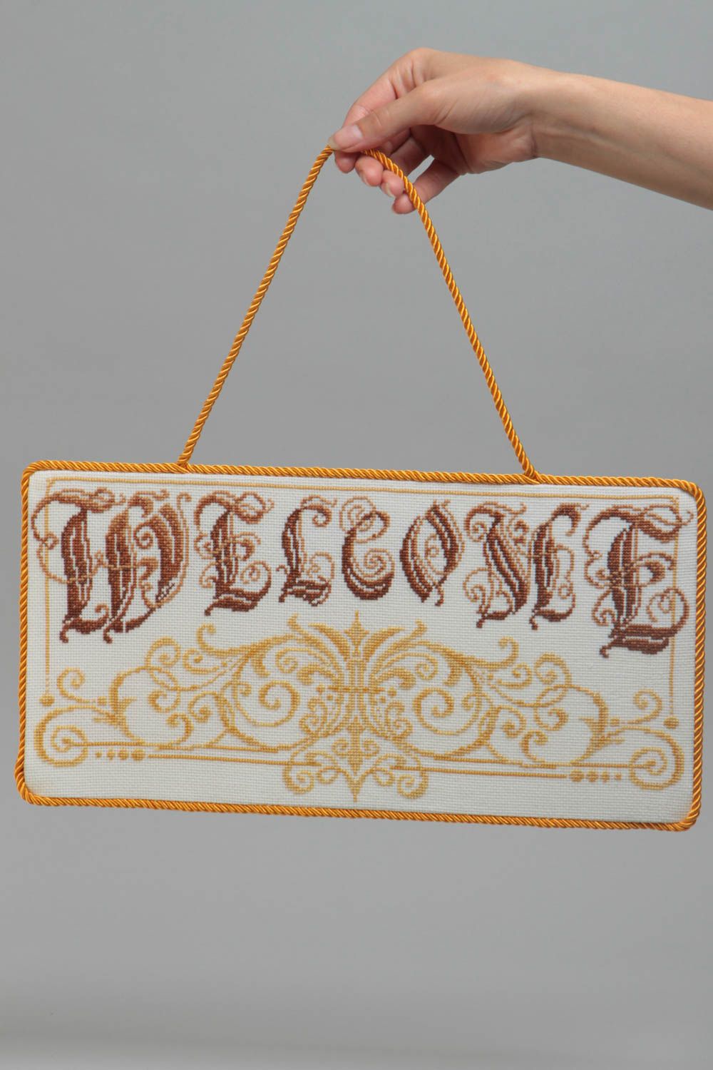 Welcome Türschild handmade aus Textil bestickt schön Künstler für Haus Dekor foto 5