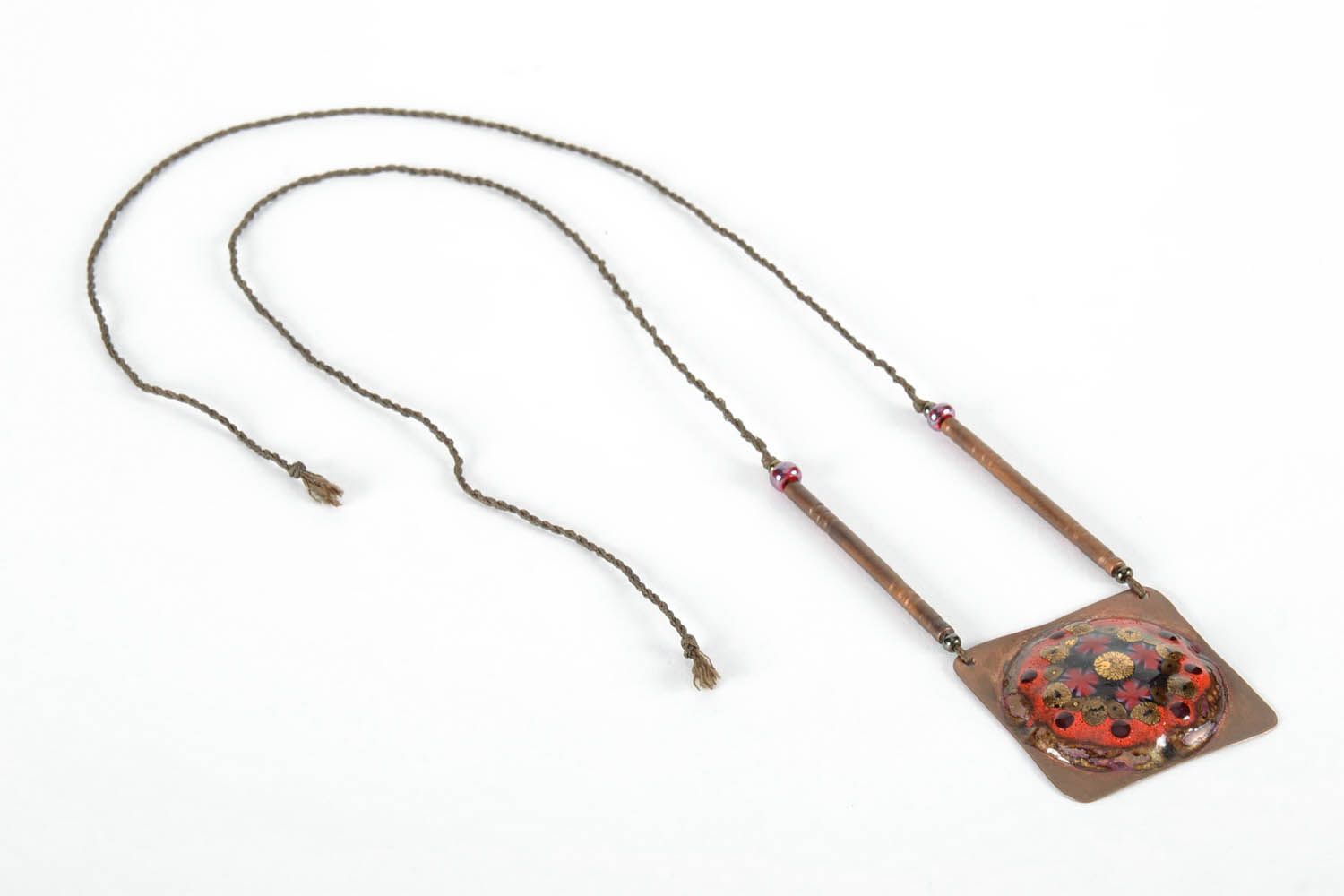Copper pendant with enamel Autumn Flowers photo 2