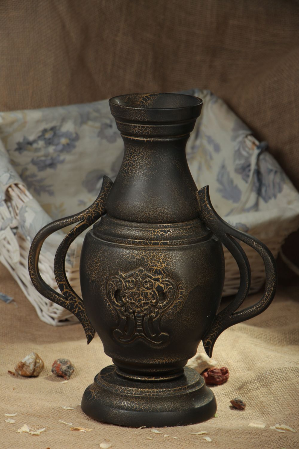 Vase en bois fait main à effet craquelé photo 5