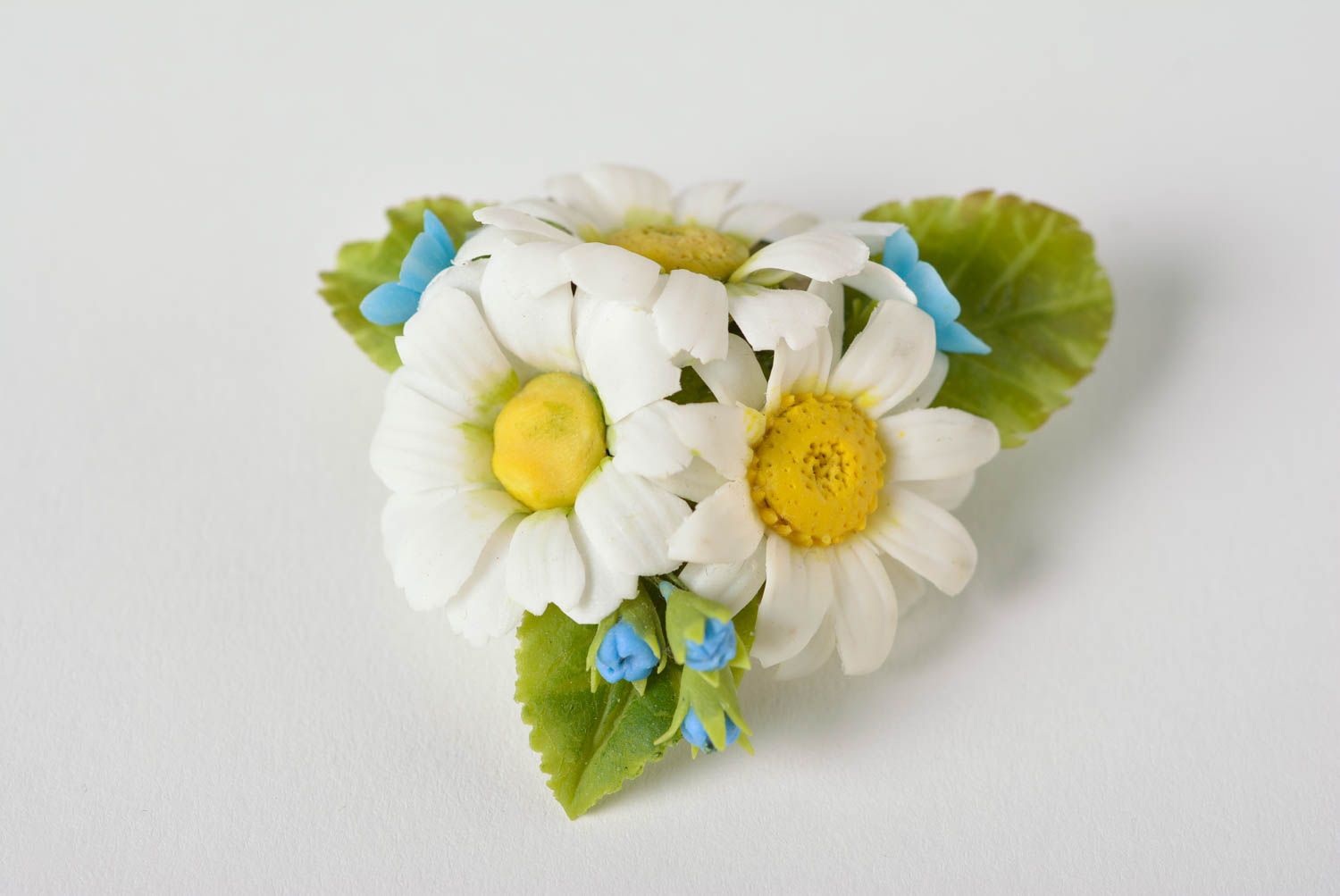 Handgemachte Blumen Brosche aus Polymer Ton mit doppelter Fourniture bunt foto 3