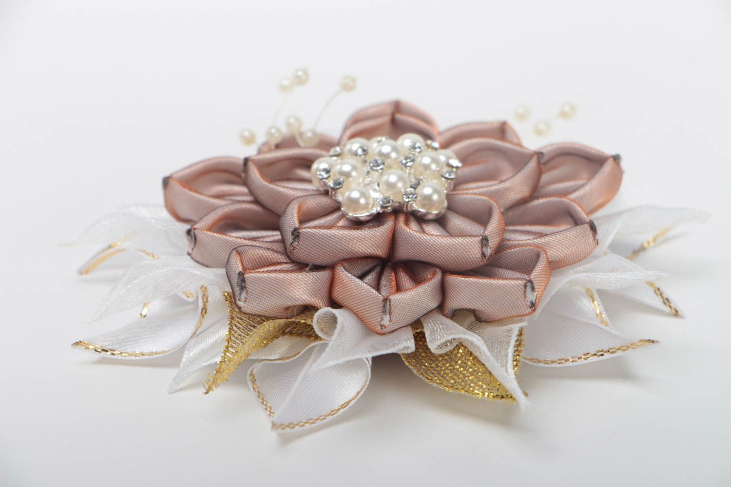 Handmade textile brooch for women kanzashi flower adornment gifts for her photo 3