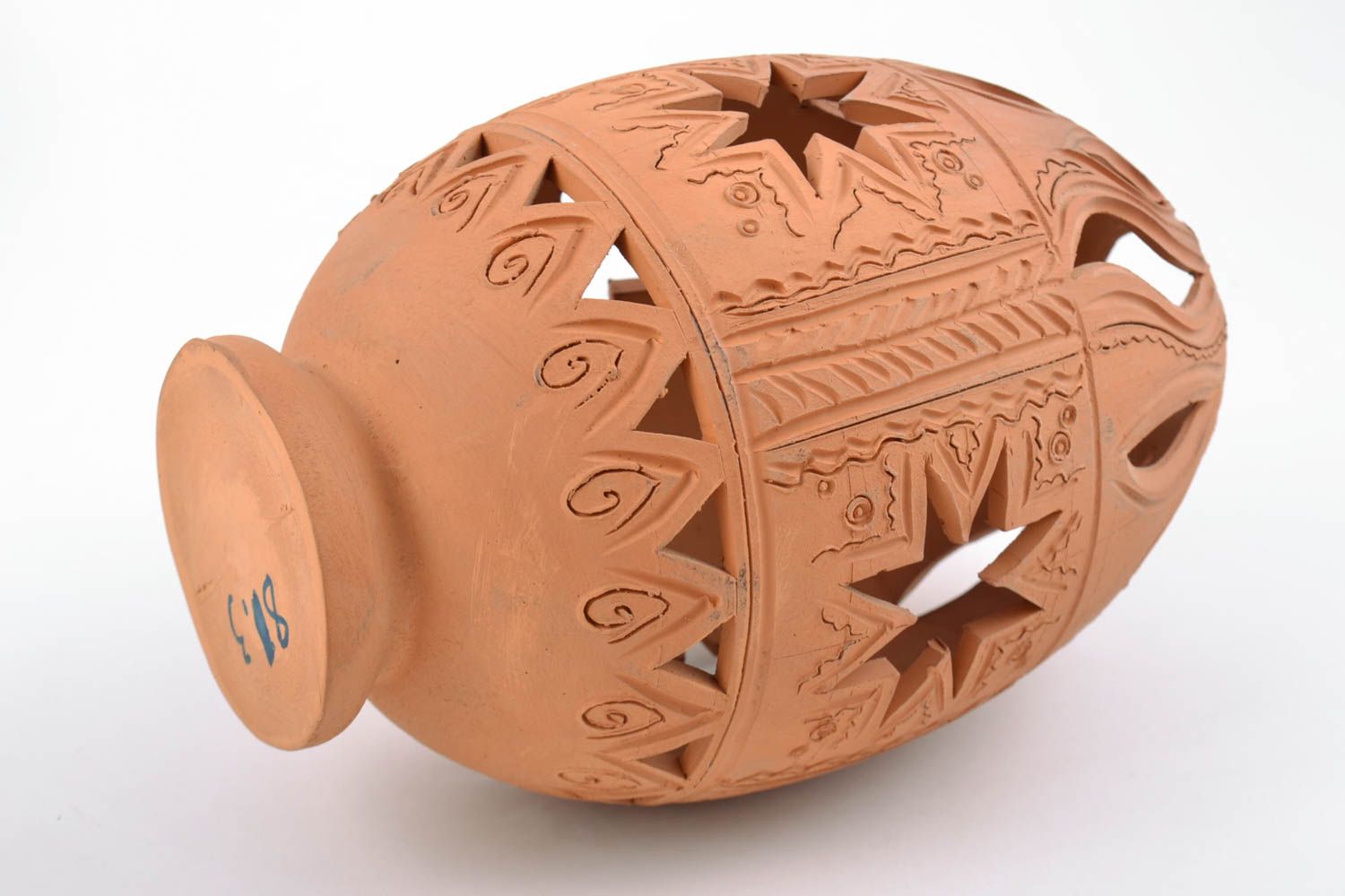 Dekorative Vase aus Ton in Form vom Osterei handmade im Ethno Style braun foto 4
