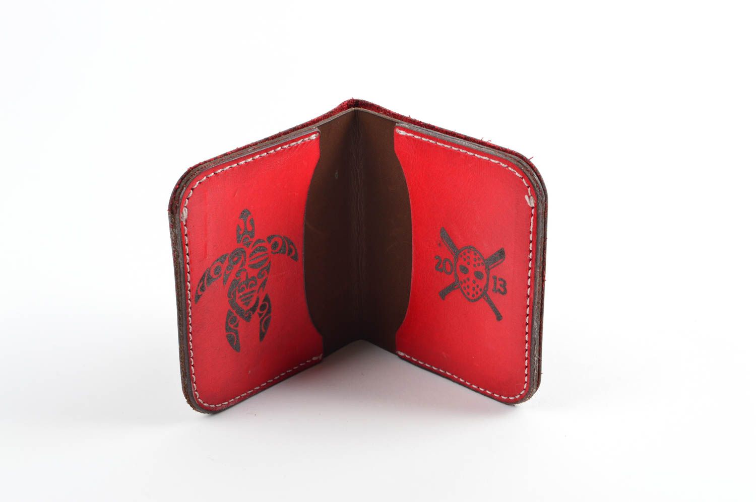 Handmade Leder Portmonee Geschenkidee für Männer Designer Portemonnaie rot foto 2