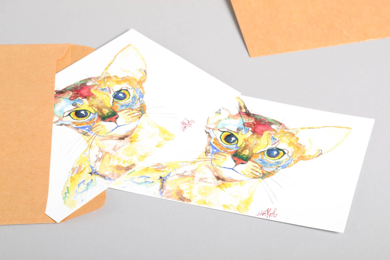 Открытки ручной работы красивые открытки две поздравительные открытки Кошки фото 4