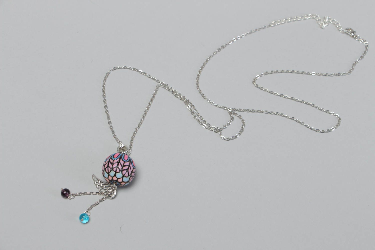 Handmade round pendant unusual accessory for girls stylish painted jewelry photo 2
