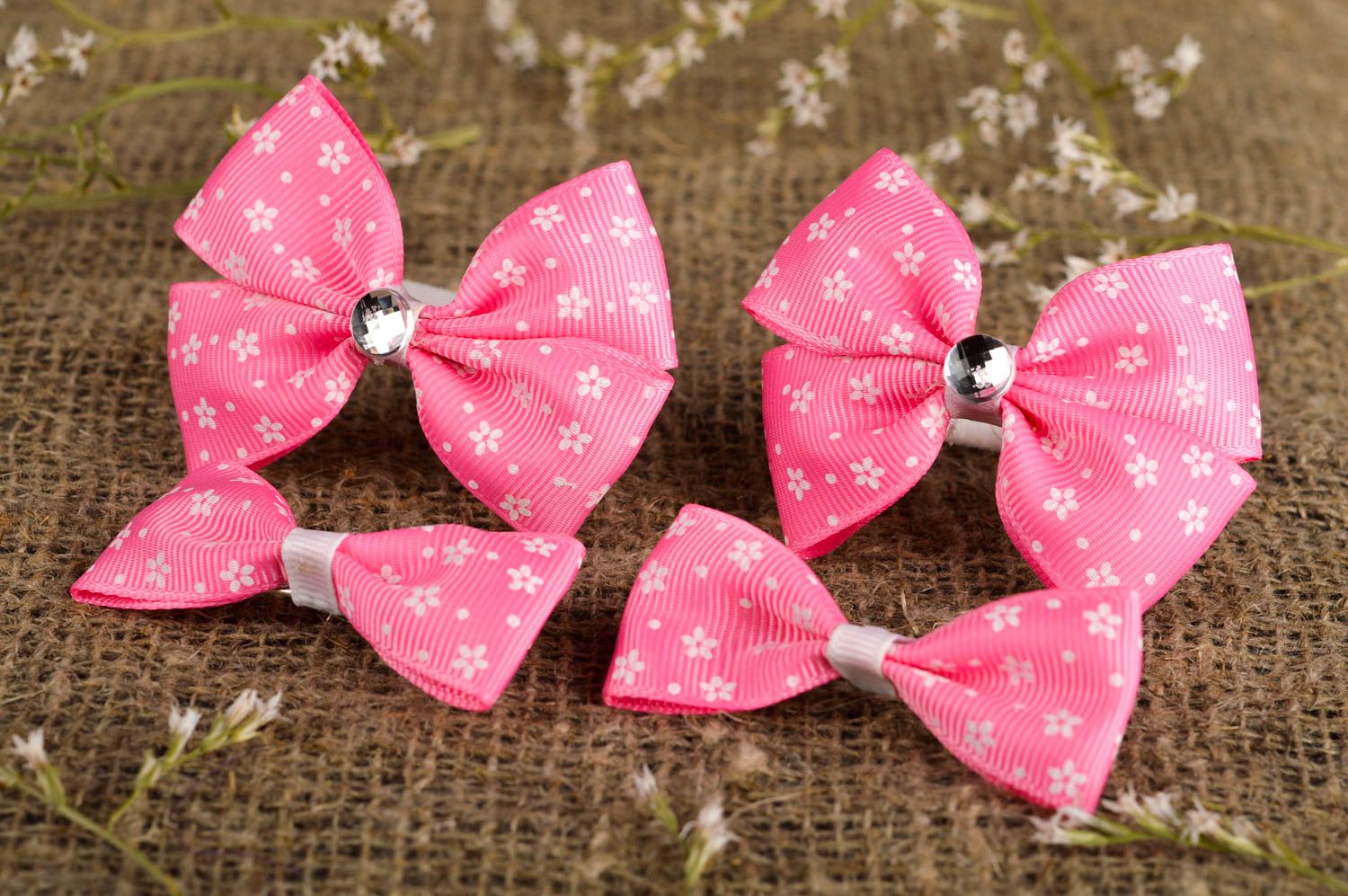 Аксессуары для волос handmade детские резинки розовые заколки из лент набор 4 шт фото 1