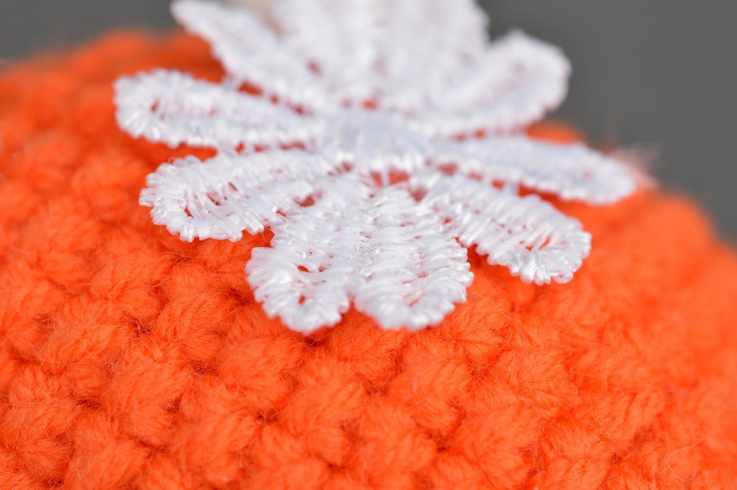 Handmade designer crocheted soft toy funny white rabbit with orange painted egg photo 4
