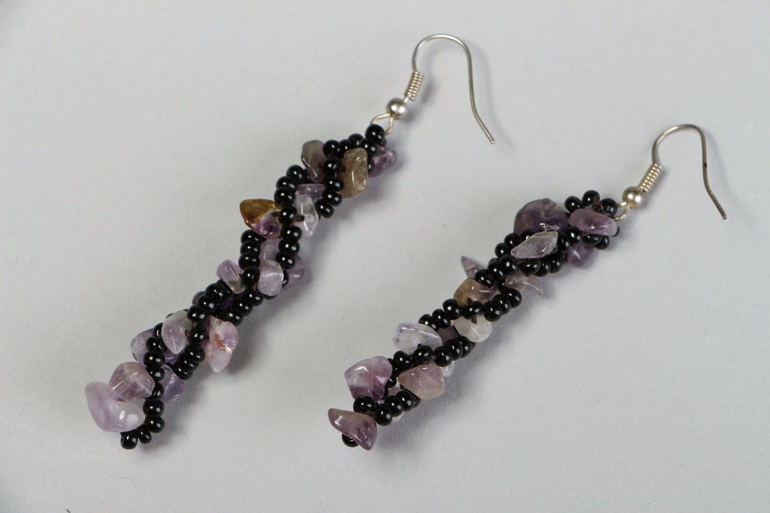 Earrings with Czech beads and amethyst photo 1
