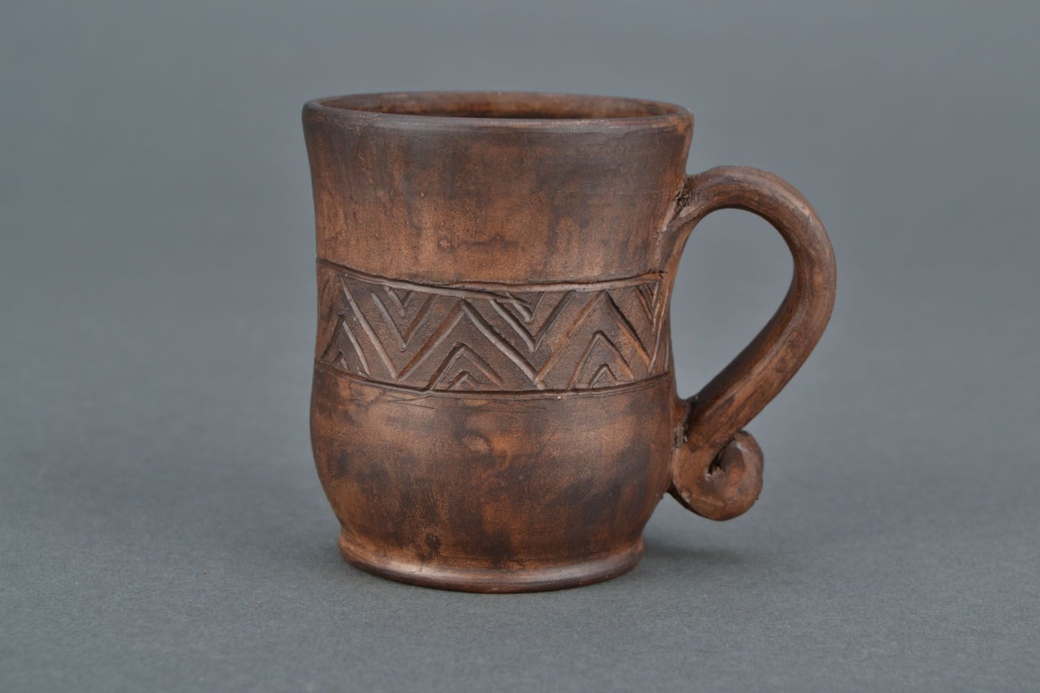 4 oz clay coffee cup with handle and Greek style pattern photo 3