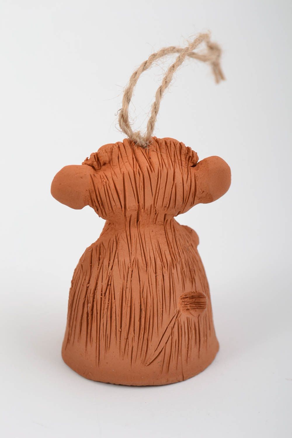 Campanilla artesanal con forma de mono cerámico gracioso de color marrón foto 3