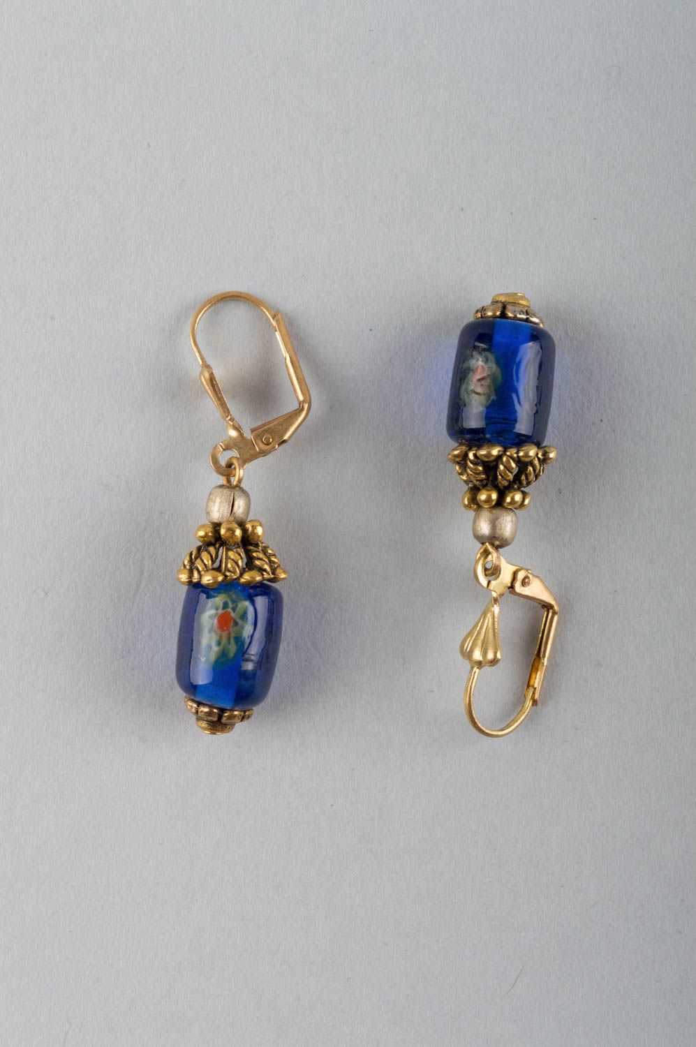 Handmade glass earrings brass earrings brass jewelry murano glass accessories photo 2