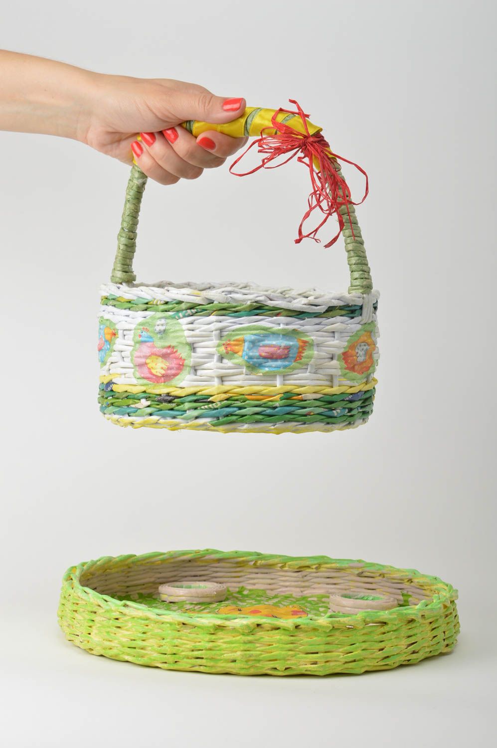 Плетеная корзинка ручной работы пасхальная корзина с подносом корзина из бумаги фото 1