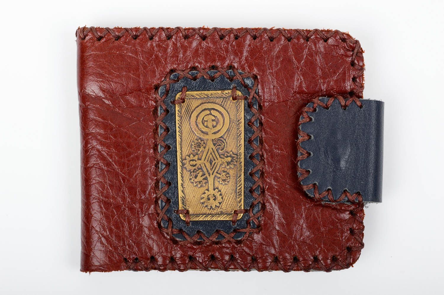 Portefeuille cuir Accessoire fait main rouge bleu Cadeau original design unisexe photo 1