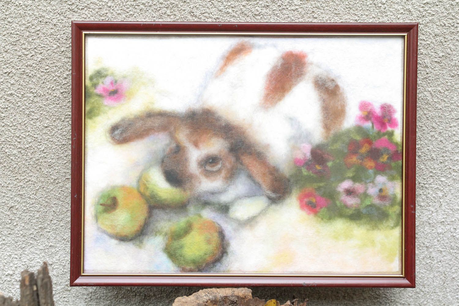 Wandbild aus Wolle Kaninchen foto 1