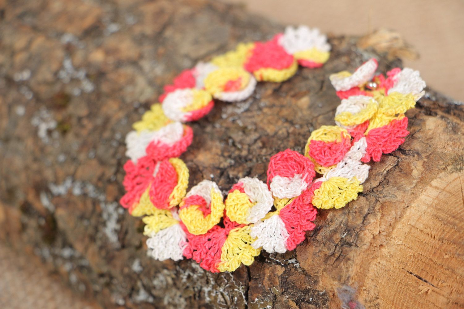 Bright festive handmade crochet wrist bracelet for girls photo 1