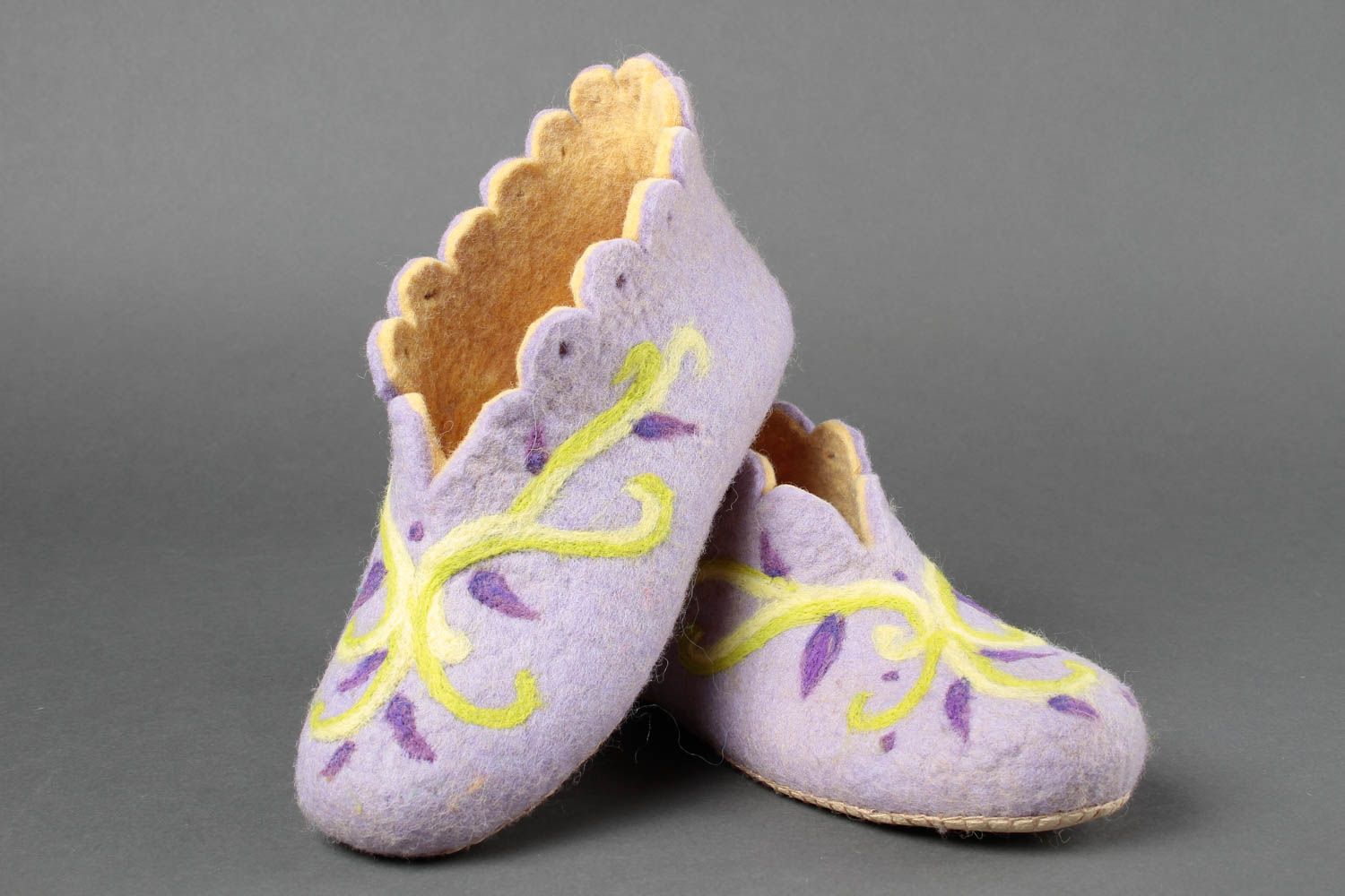 Handmade felted lilac slippers home woolen slippers warm stylish present photo 2