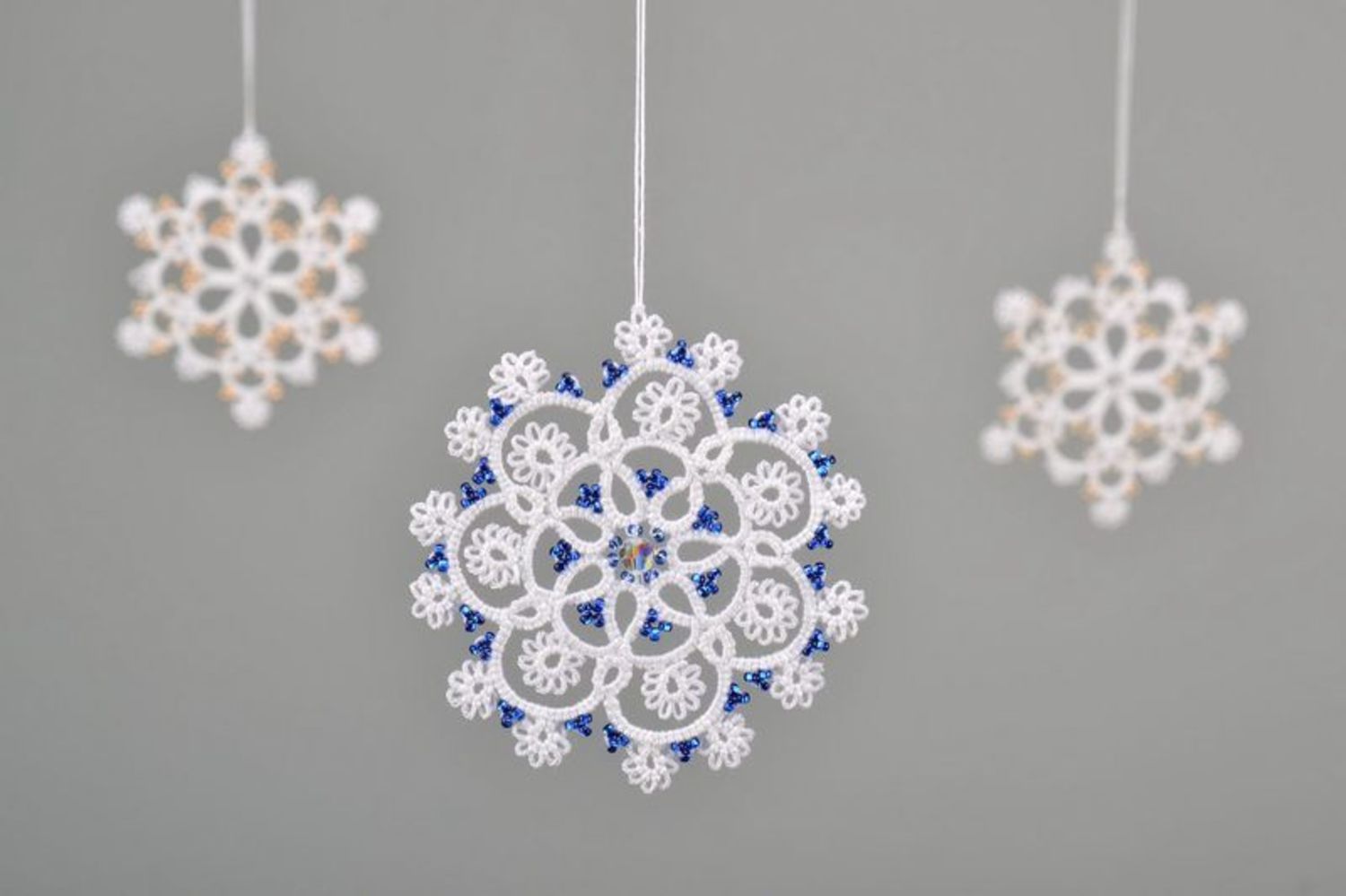 Christmas tree lace decoration Snowflake with crystals photo 1
