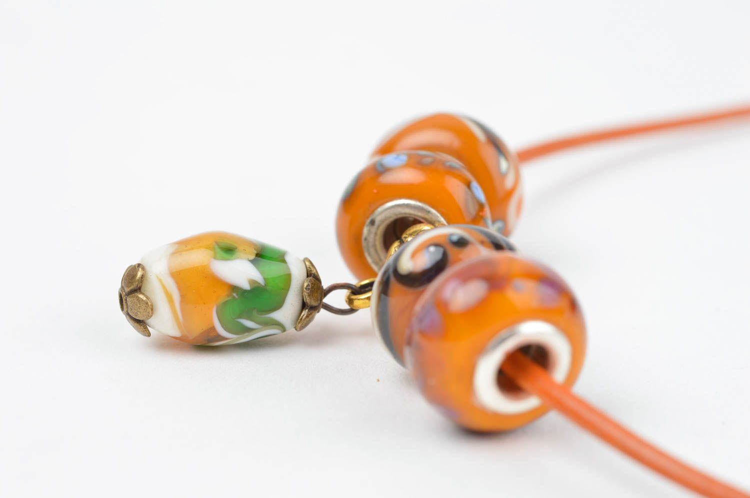 Handmade pendant women necklace unusual glass pendant orange lampwork pendant photo 3