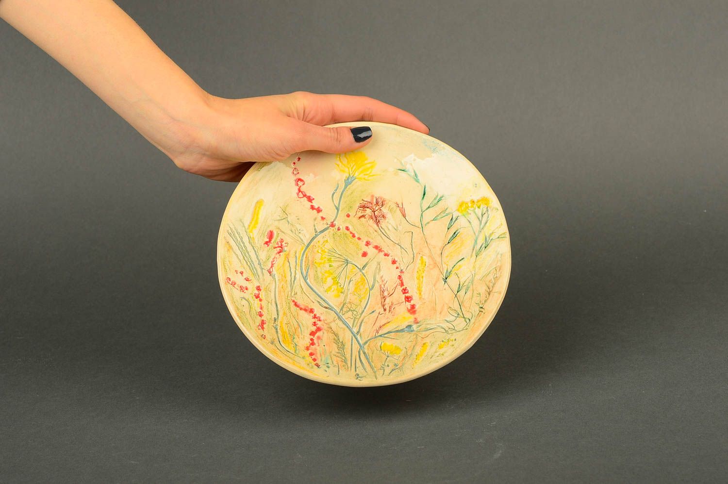 Handgefertigt Keramik Teller Küchen Zubehör Geschenk Ideen klein bemalt  foto 2