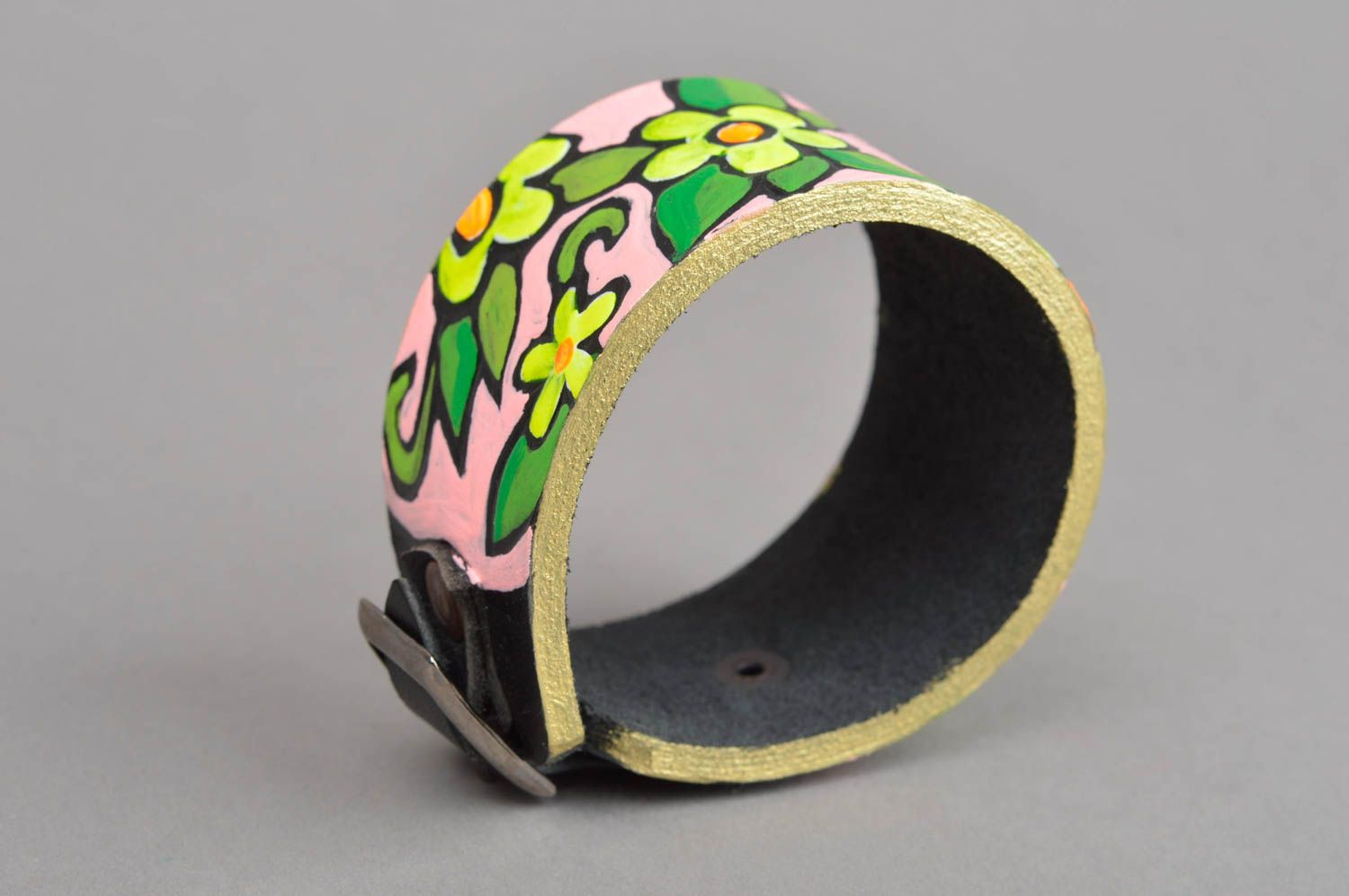 Bracelet cuir naturel Bijou fait main motif floral multicolore Accessoire femme photo 3