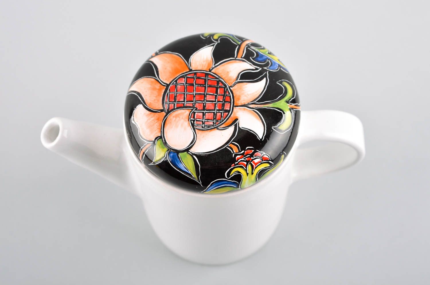 Заварной чайник ручной работы чайная посуда керамический чайник белый с черным фото 5