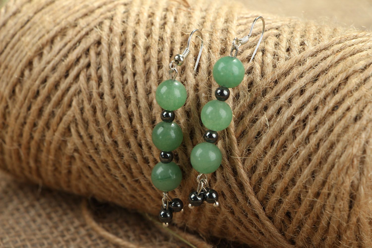 Earrings with nephrite and hematite photo 4