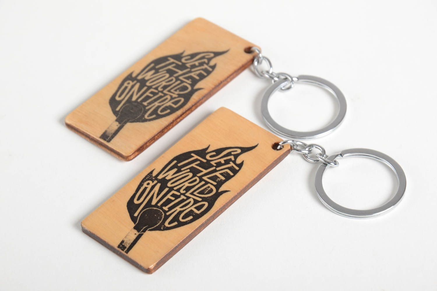Handmade keychain designer souvenir wooden keychains for men set of 2 items photo 3