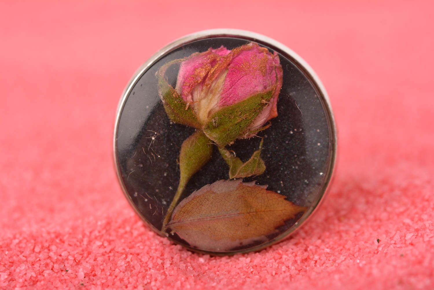 Handmade Damen Modeschmuck Accessoire für Frauen Blumen Ring mit echter Rose foto 1