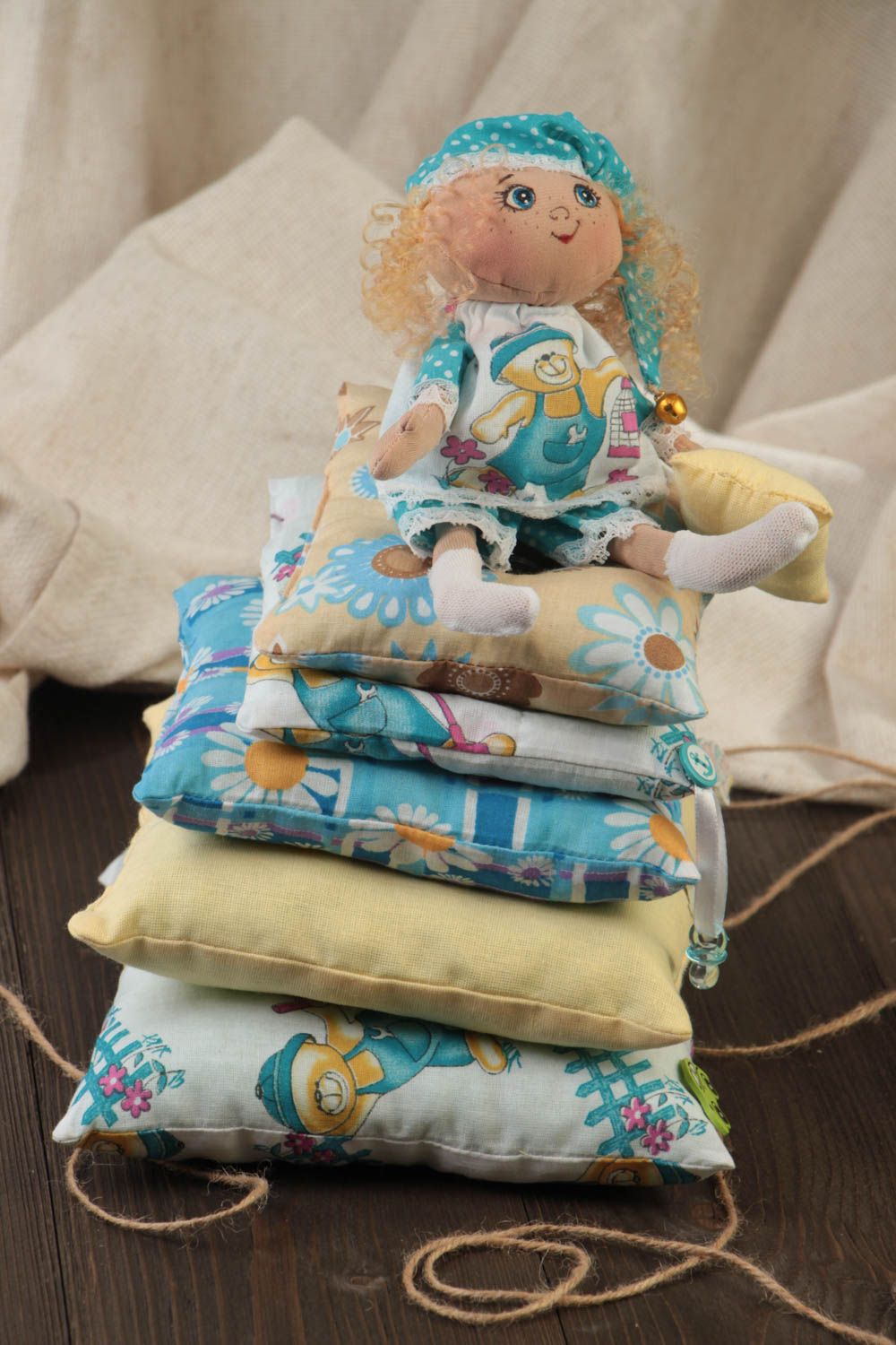Beautiful children's handmade fabric soft toy Angel on Pillows photo 1