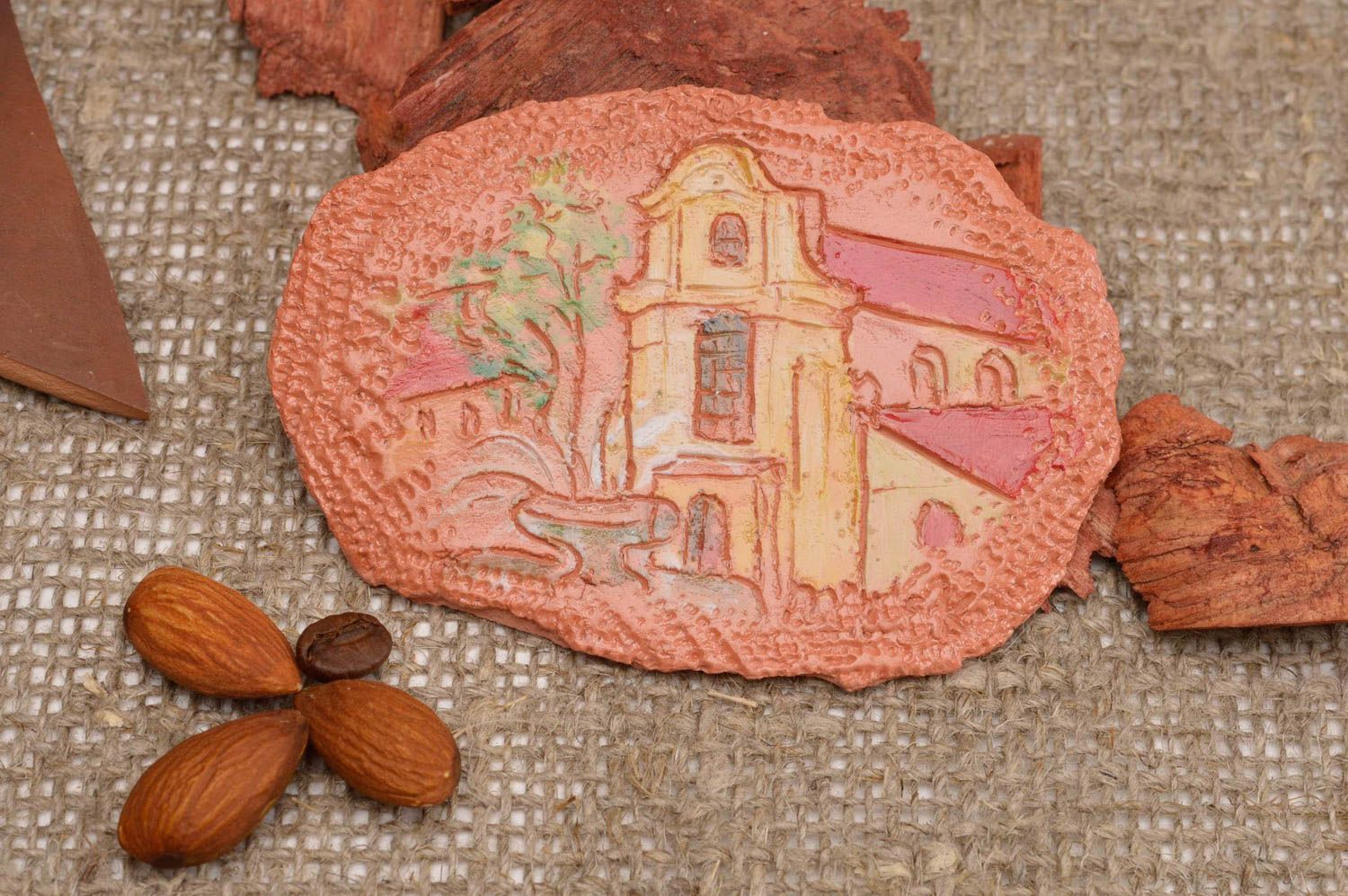 Imán de cerámica artesanal redondo regalo original elemento decorativo foto 1