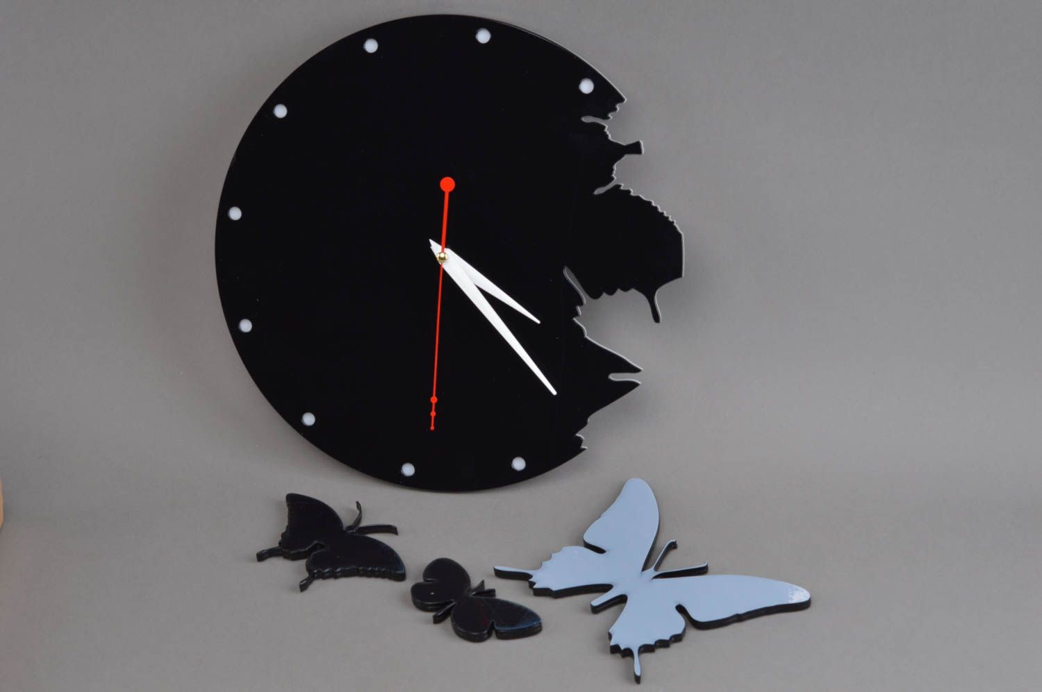 Reloj de pared hecho a mano de cristal negro diseño de interior regalo original foto 2