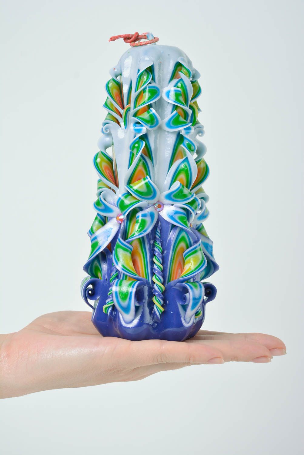 Bougie sculptée artisanale multicolore faite main grande originale décorative photo 4
