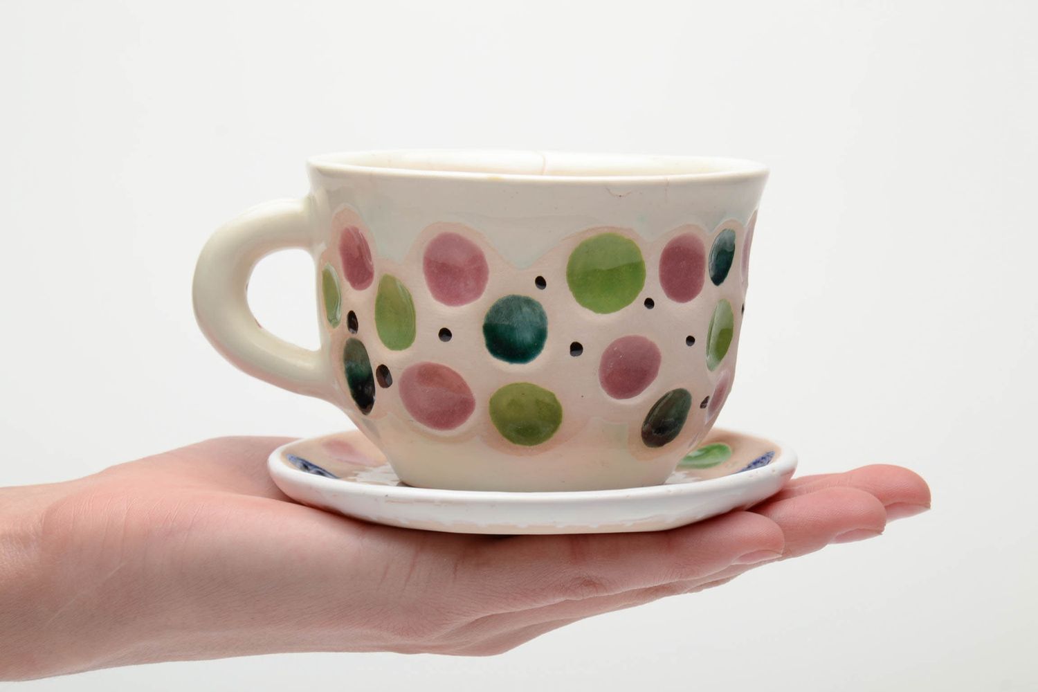 Tazza in ceramica con piattino fatta a mano stoviglie in ceramica idea regalo foto 5